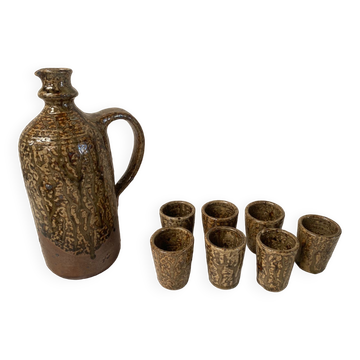 Carafe and 7 glasses in stoneware André Bodin