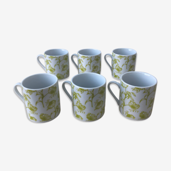 Tasses à café en porcelaine, motifs fleurs vertes