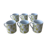 Porcelain coffee cups, green flower patterns