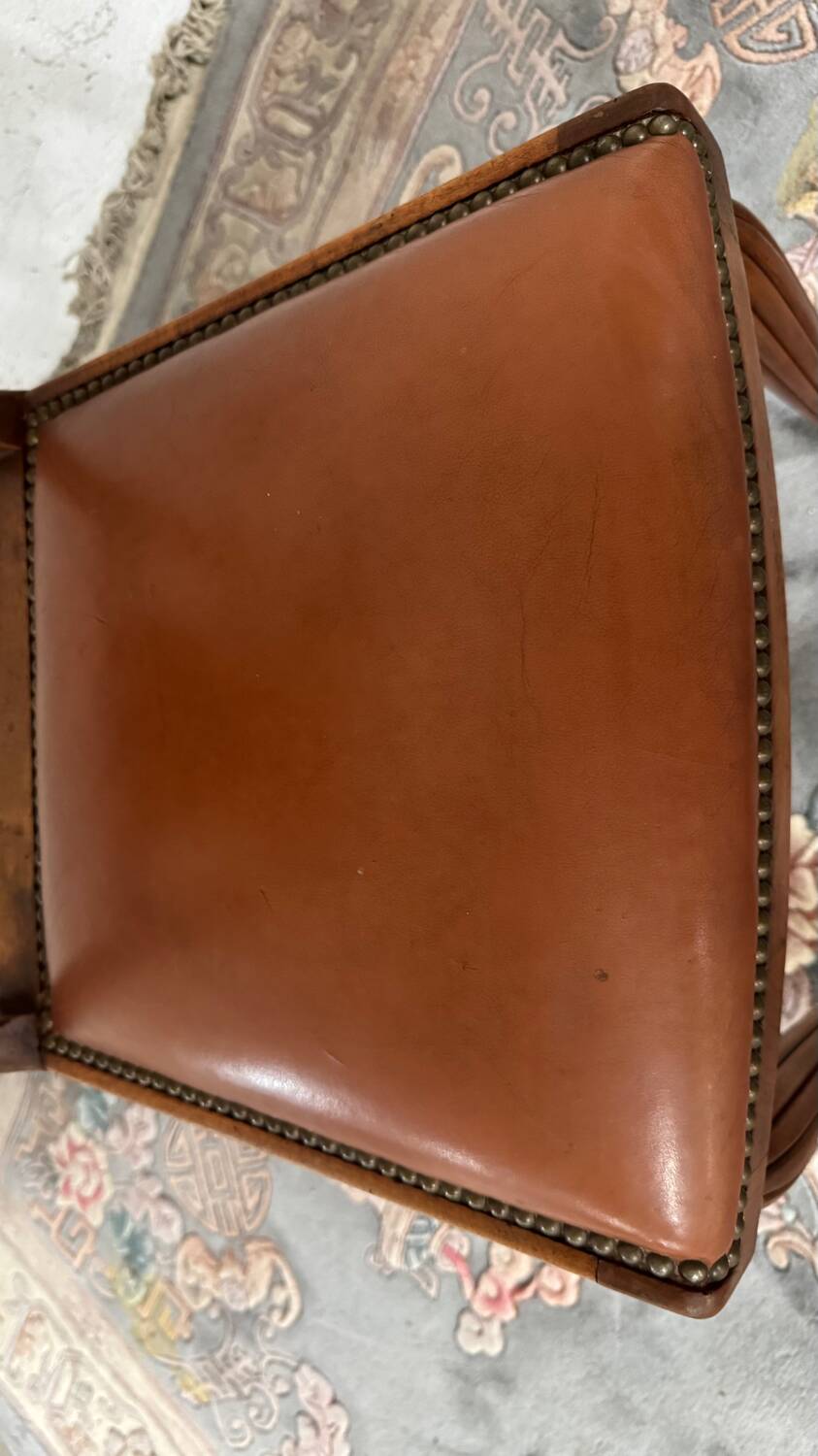 6 Art Deco walnut and leather chairs