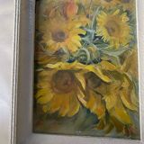 Huile sur toile encadrée ancienne « Tournesols»