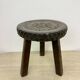 Hand carved solid oak brutalist stool , 1970s