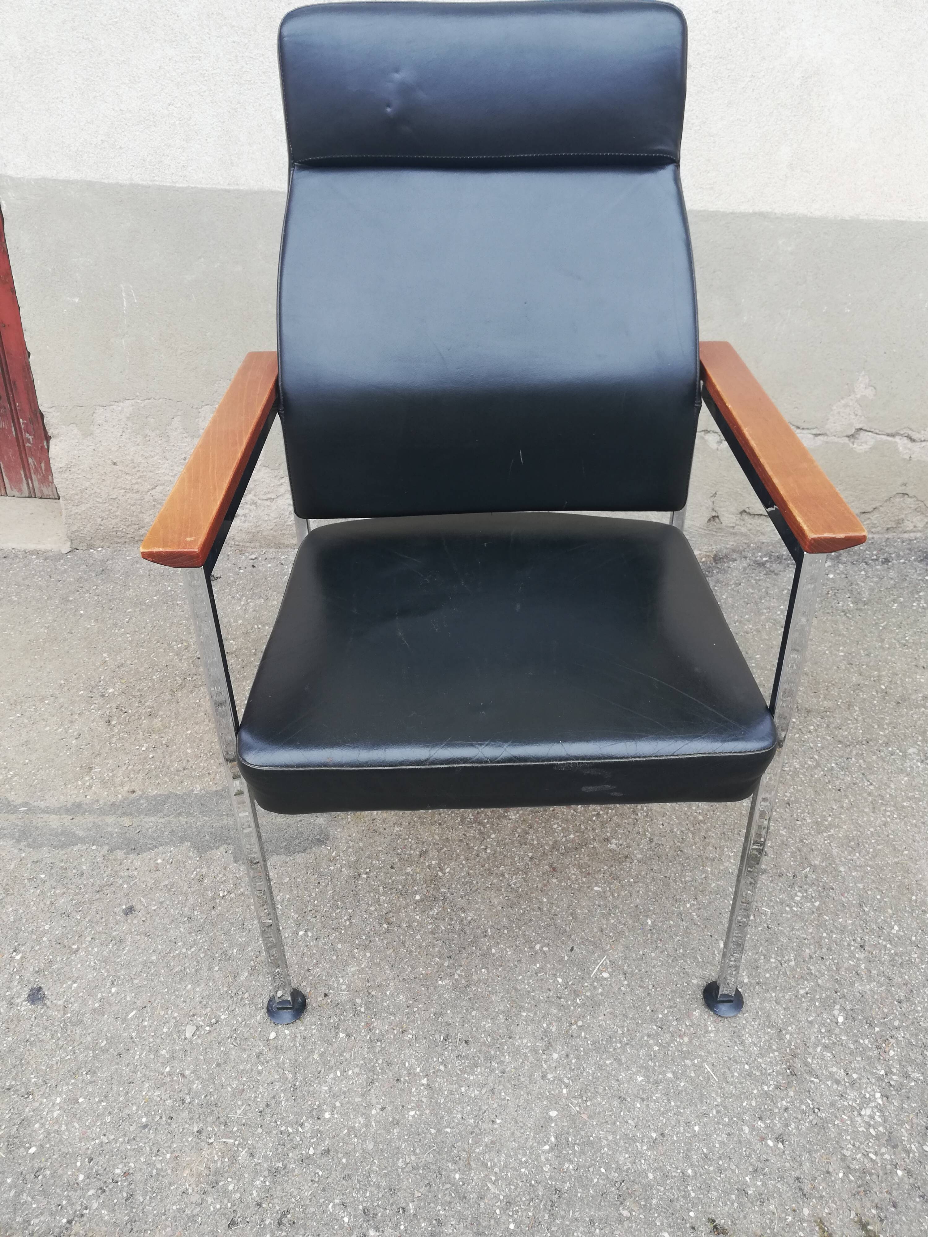 Vintage leather and teak armchair