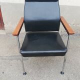 Vintage leather and teak armchair