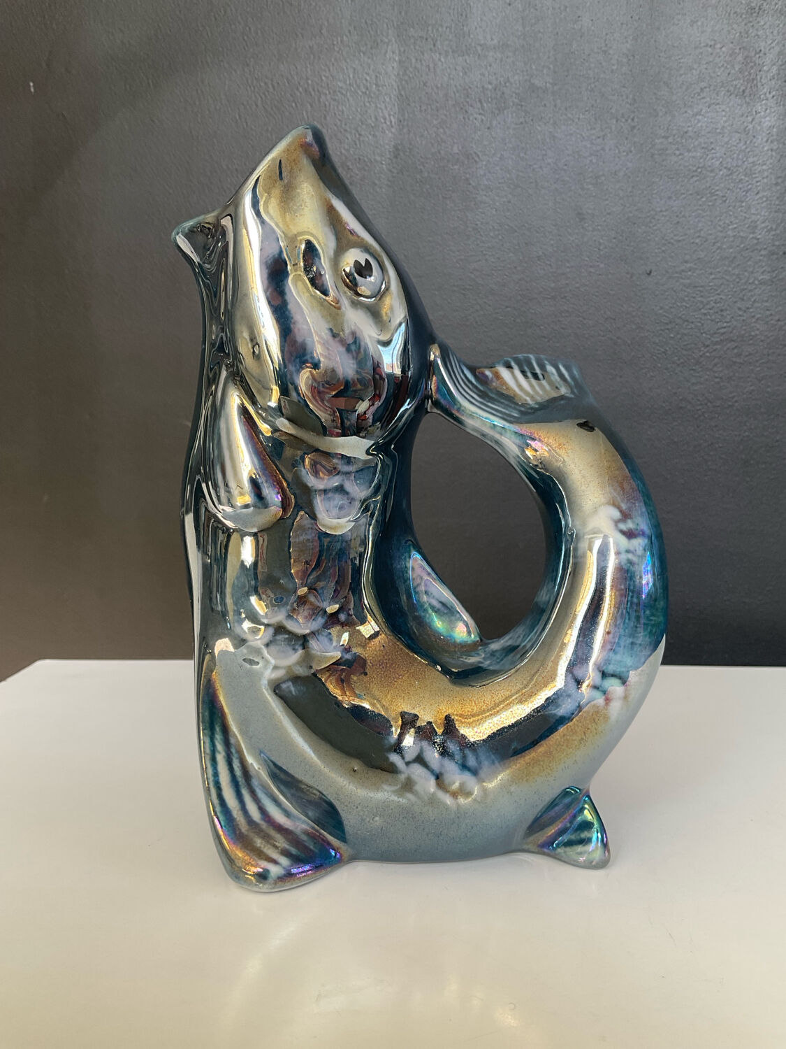 Vintage iridescent porcelain fish dish