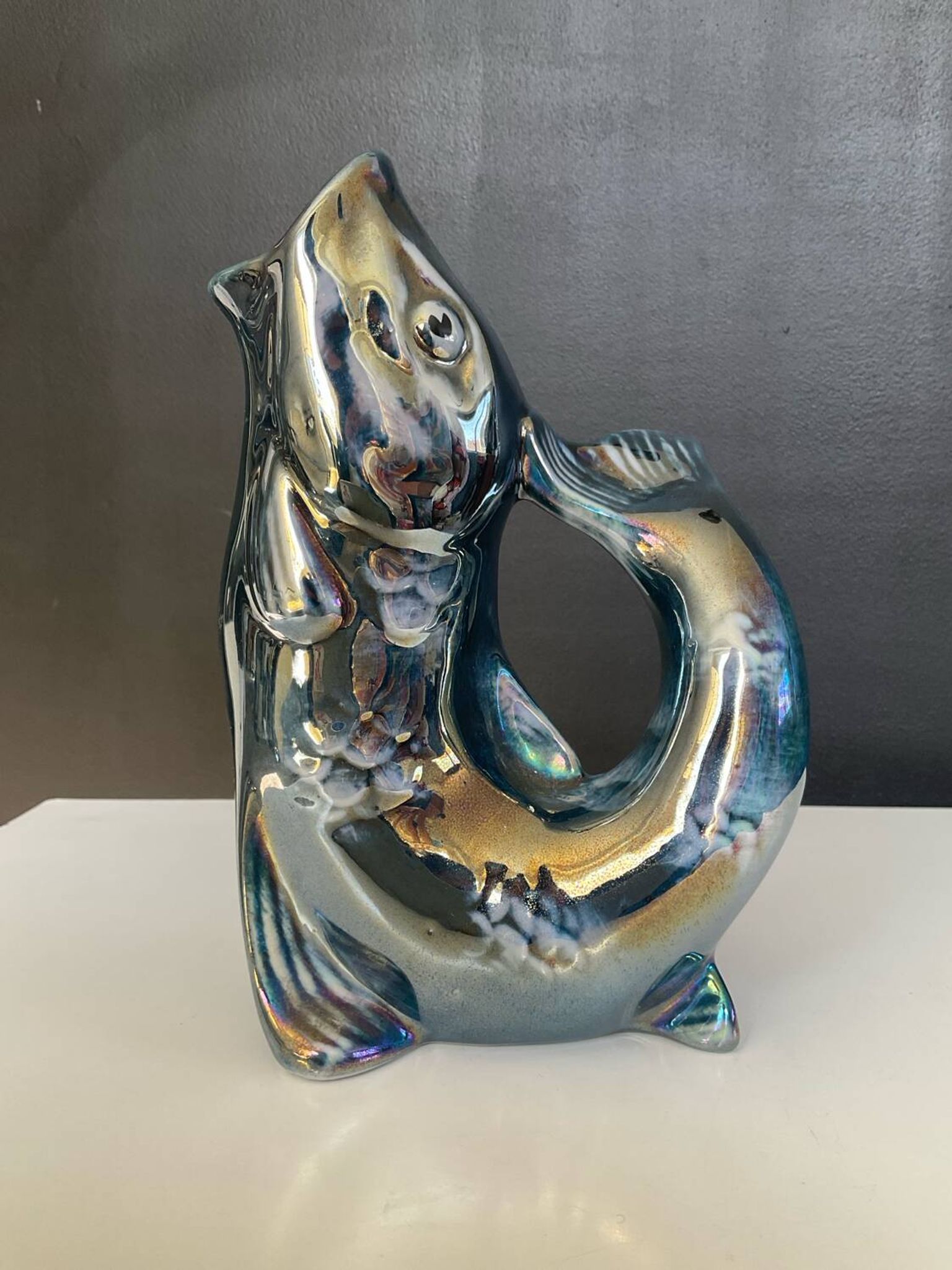 Vintage iridescent porcelain fish dish