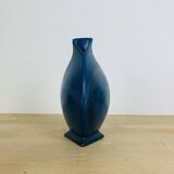 Blue ceramic vase, triangular and pot-bellied