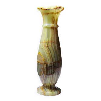 Small vintage baluster vase in green striped onyx, Italy, mid-century.