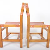 Set of 6 chairs in elm and leather Maison Regain edition