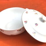 Antique PN France soup tureen White porcelain with gold edging and brass decoration