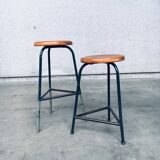 Set of Industrial Green Tripod Stool Set, Belgium, 1950s