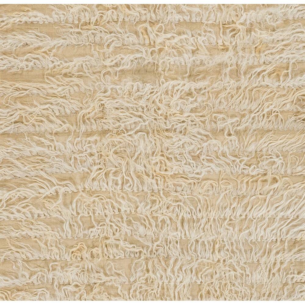 Minimalist Vintage Handknotted Ivory Tulu Runner Rug, 100% Undyed Mohair Wool