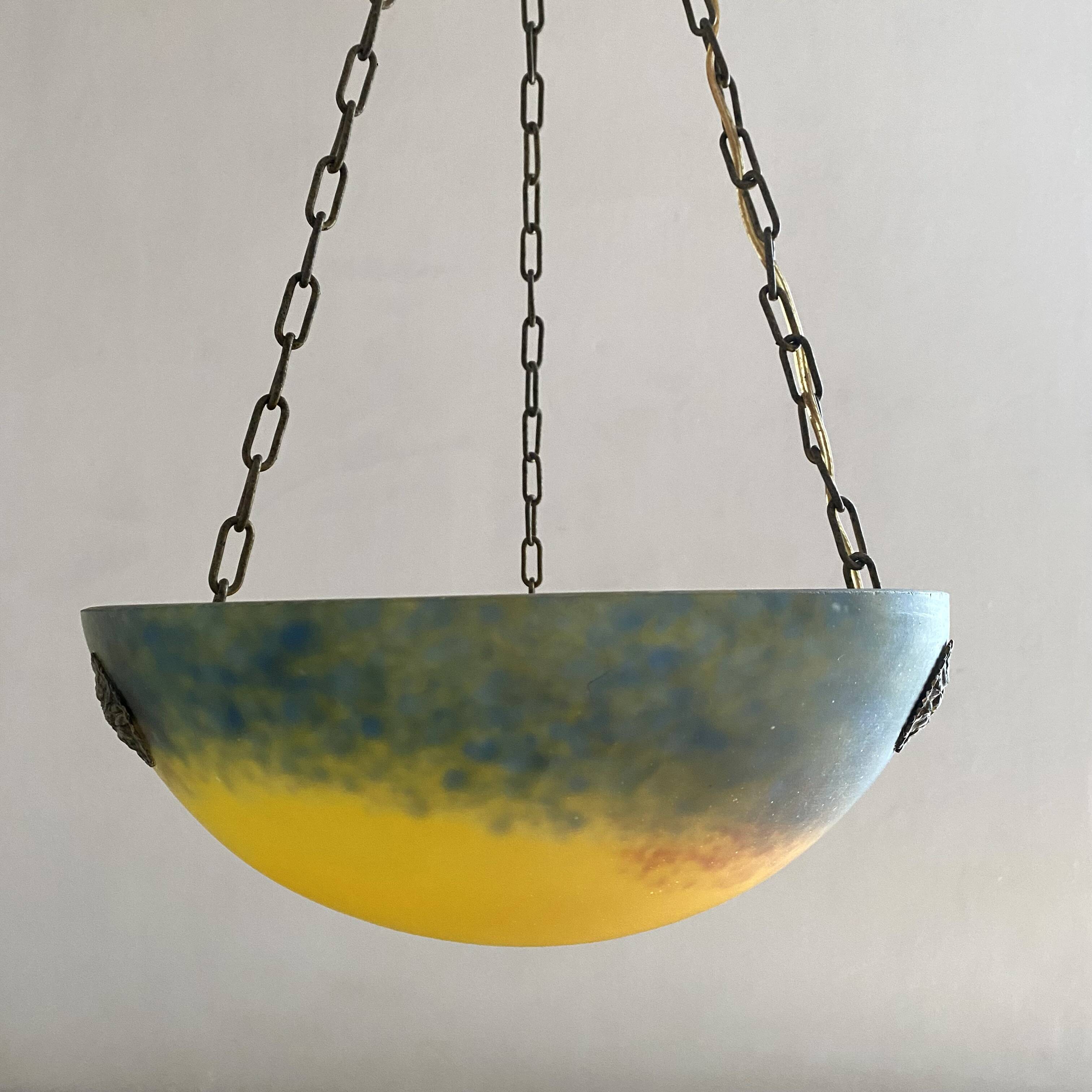 Art Nouveau glass paste suspension by Degué.
