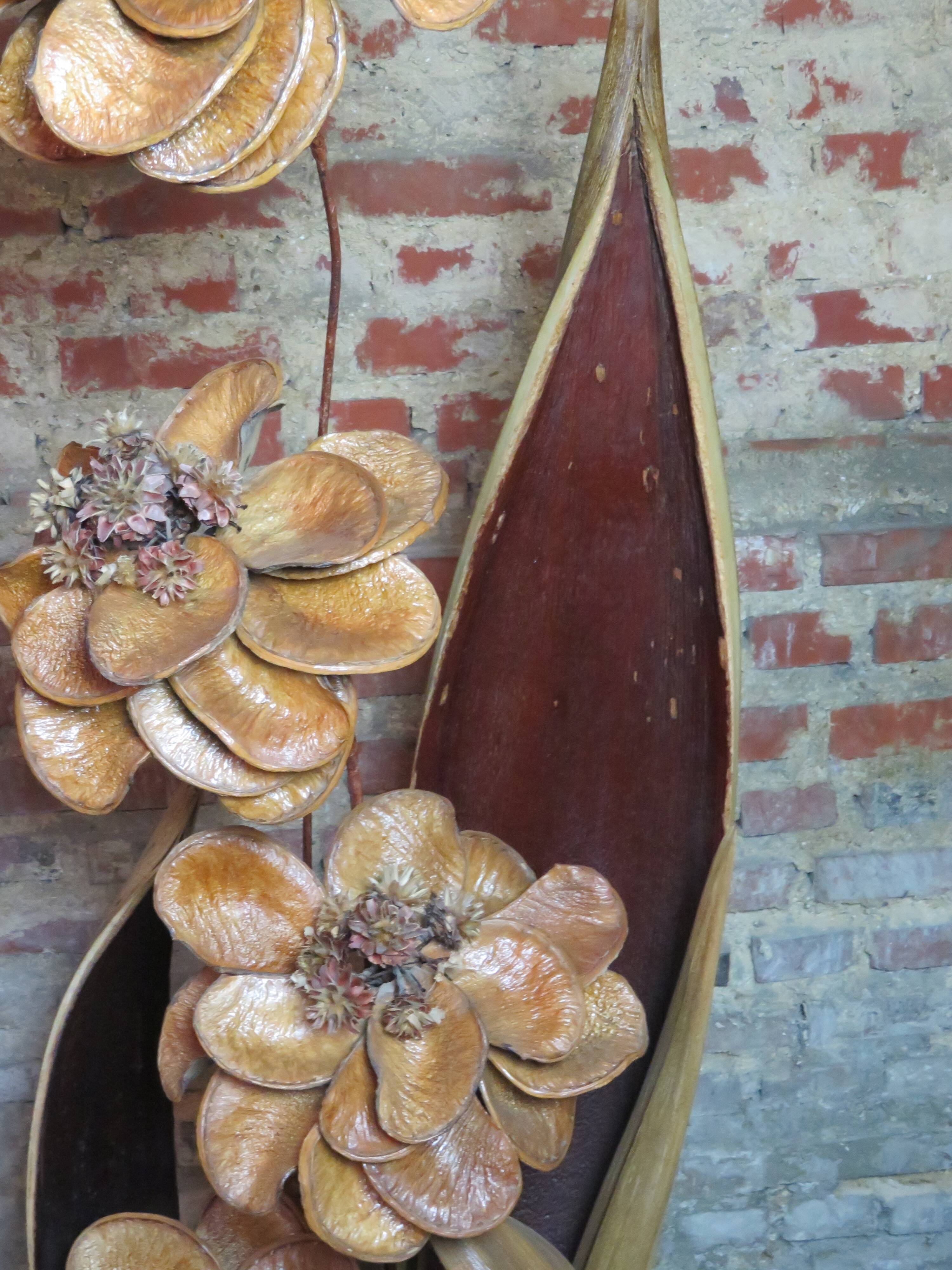 Lamp vintage leaves and flowers of dried banana 70's