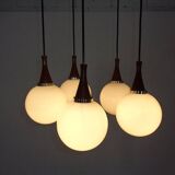 Danish Glass and Rosewood Cascade Ceiling Lamp, 1960s