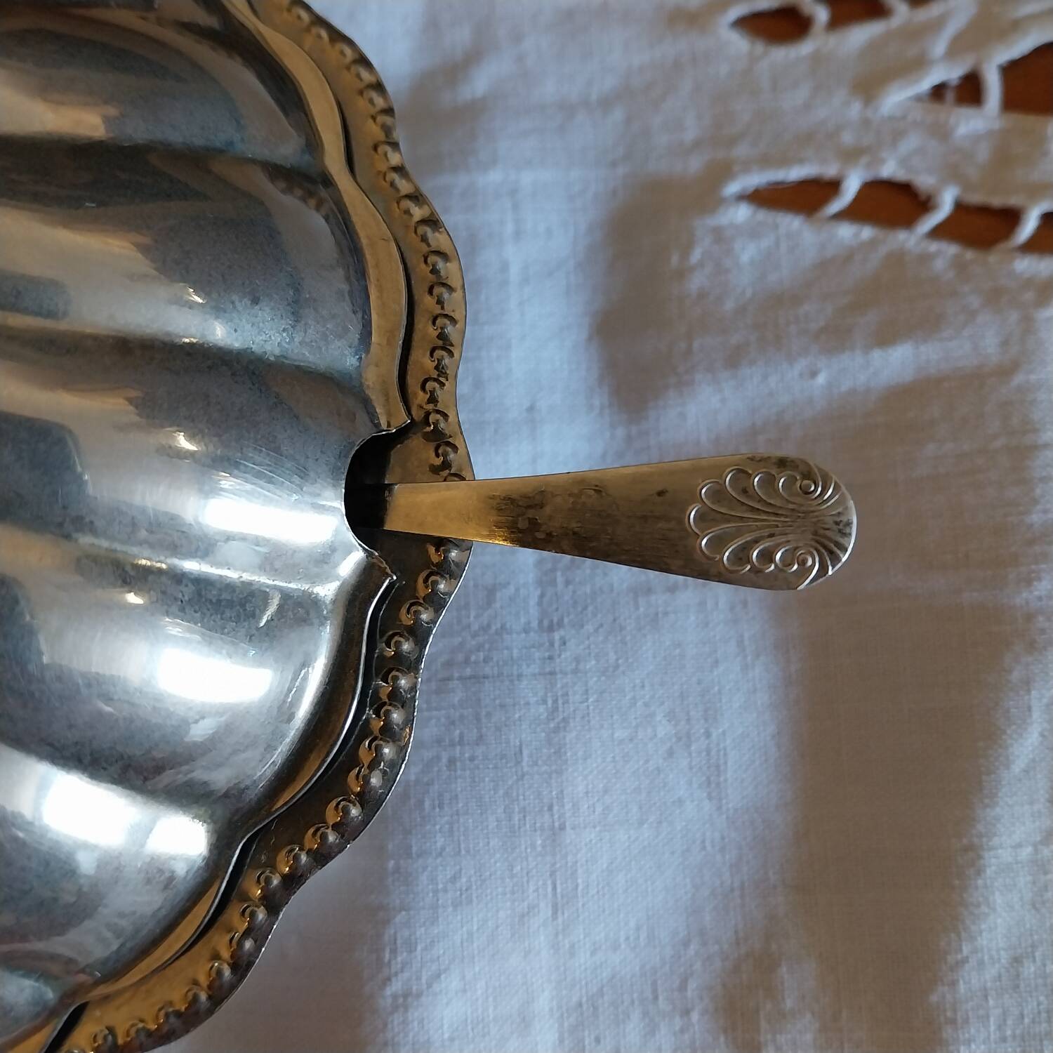 Scallop shell butter dish in silver metal made in England