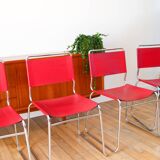 Ensemble de 4 chaises tubulaires en croute de cuir Rouge Italy, Design,1970