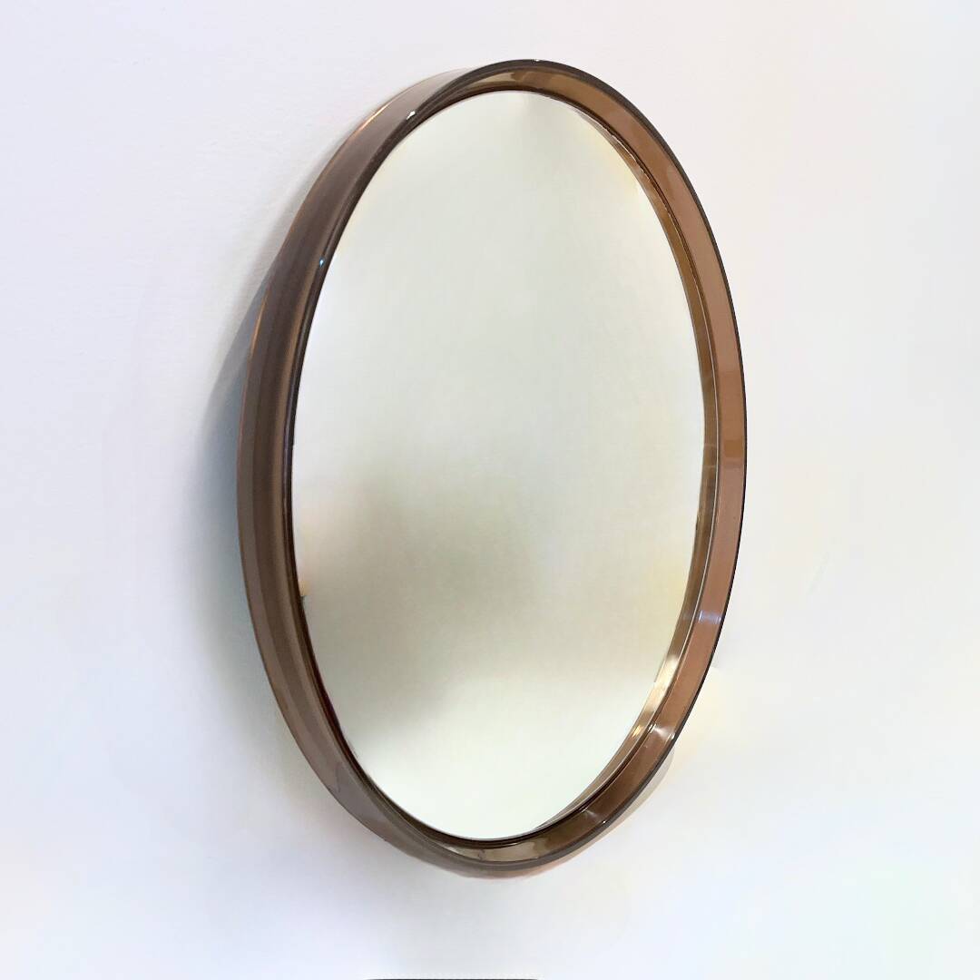 50 cm - Large round vintage wall mirror in smoked Plexiglas - 1960s-70s