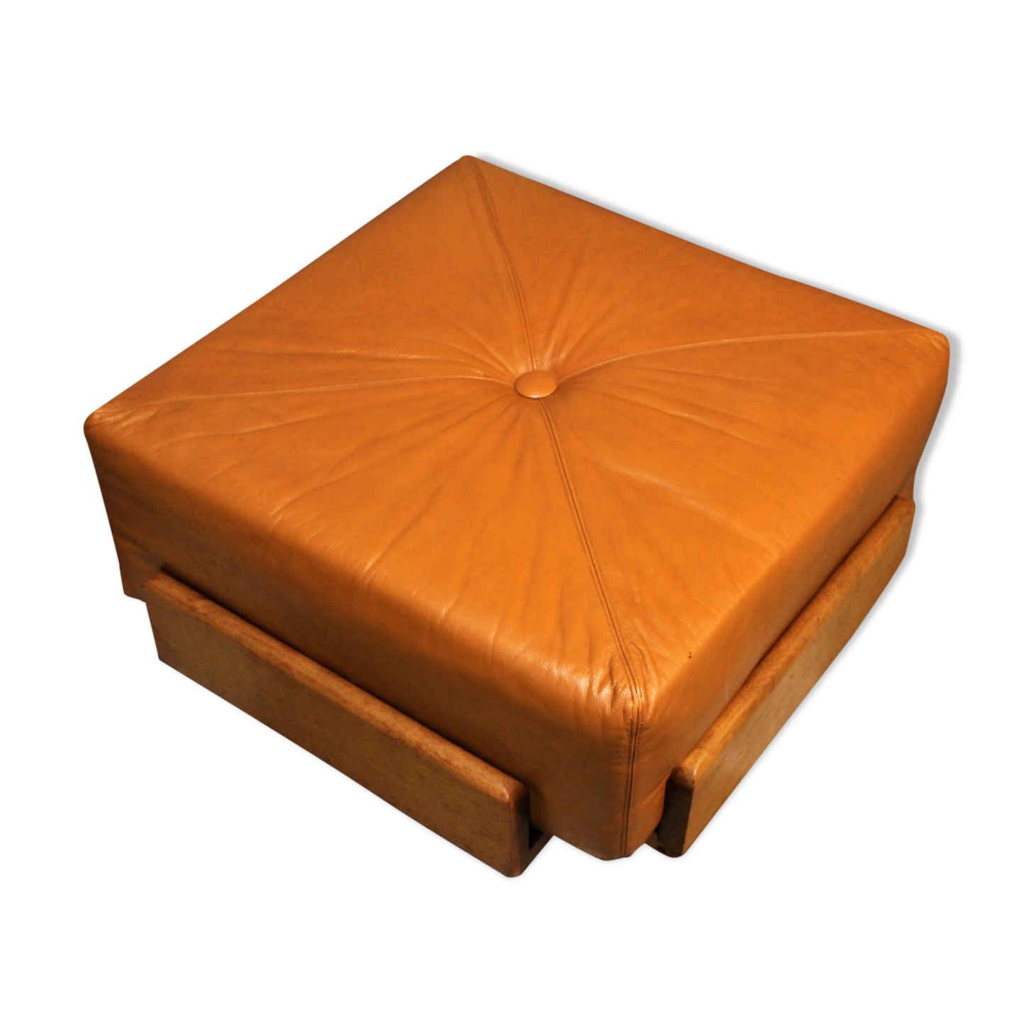 Stool / Ottoman Scandinavian leather & wood 1960