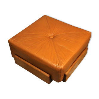 Stool / Ottoman Scandinavian leather & wood 1960