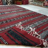 Moroccan black red kilim carpet, handmade Wool Berber carpet  120x200cm