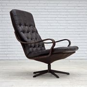 1970s, Scandinavian swivel armchair, original patchwork furniture leather.