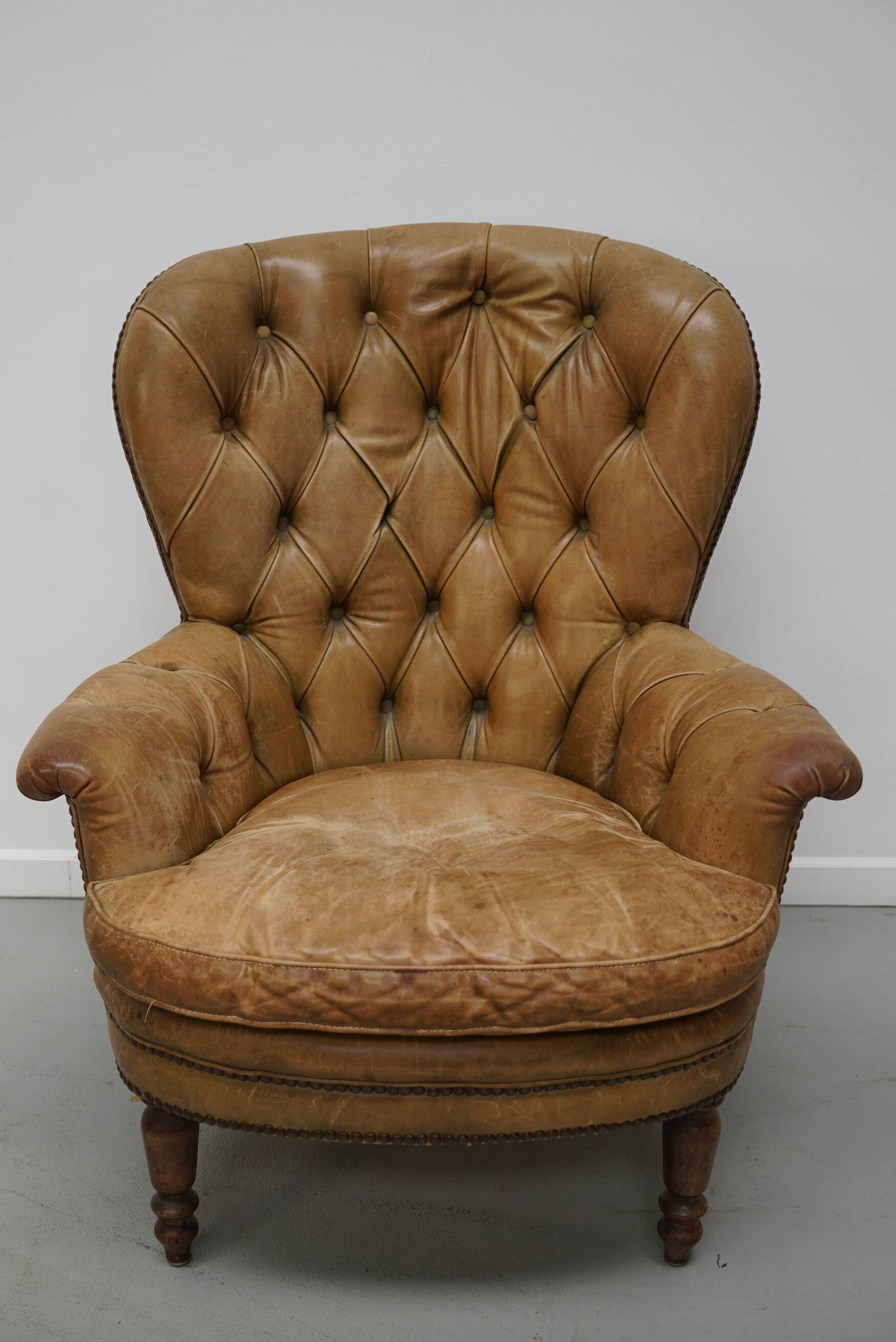Vintage Dutch Club Chair in Cognac Colored Leather