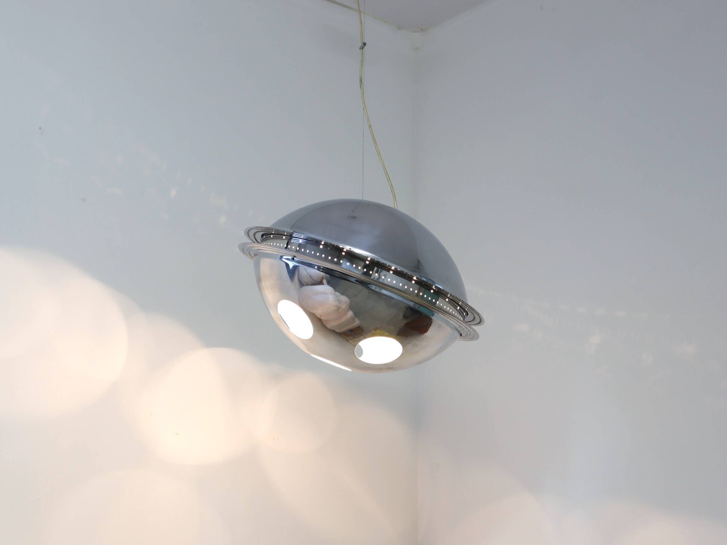 Vintage 'Vog' hanging steel lamp design by AZ Pavia, ITALY 1970s