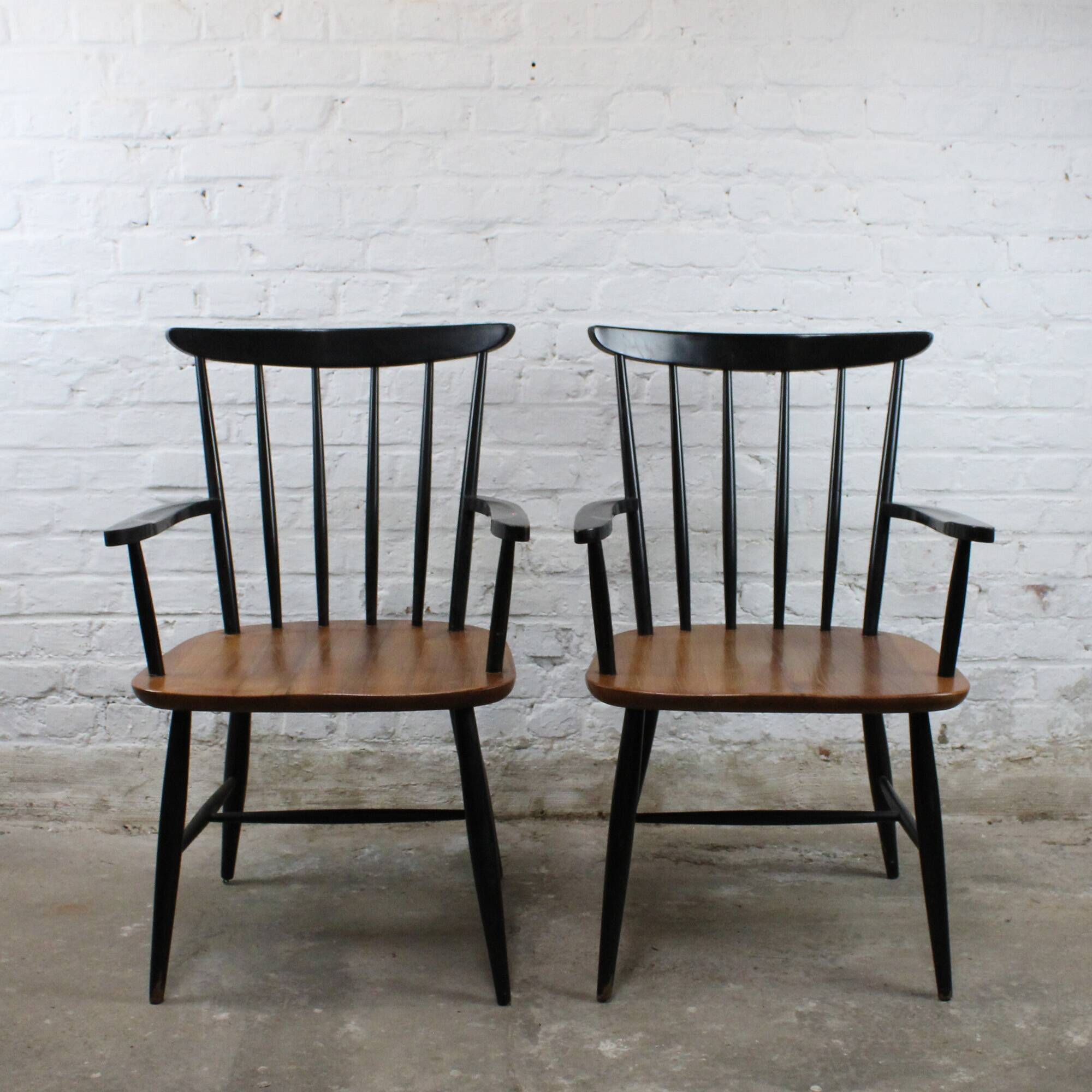 Pair of vintage Scandinavian-style bridge armchairs