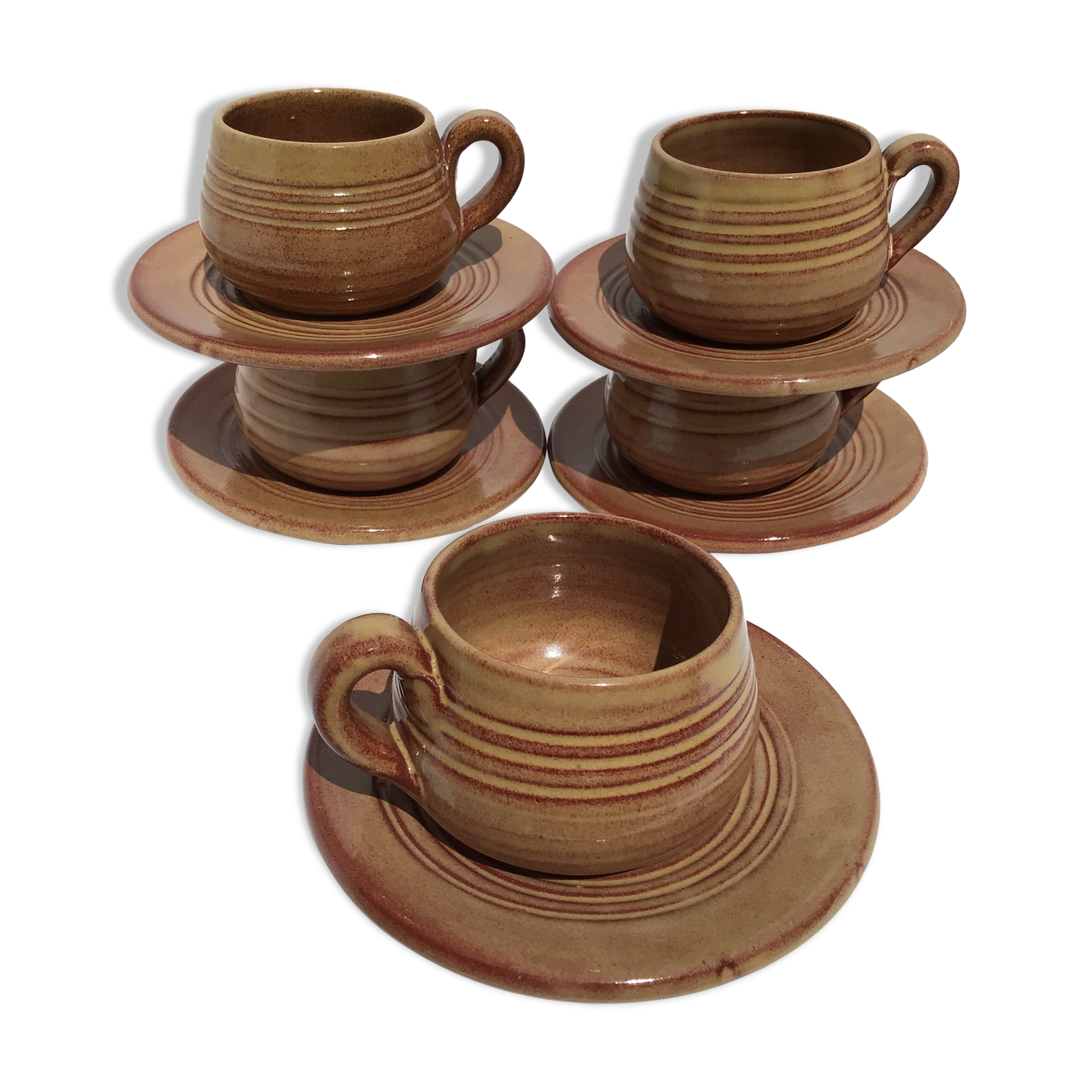5 Cups Vallauris artisanal red brown terracotta
