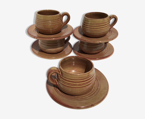 5 tasses Vallauris terre cuite artisanale brun rouge