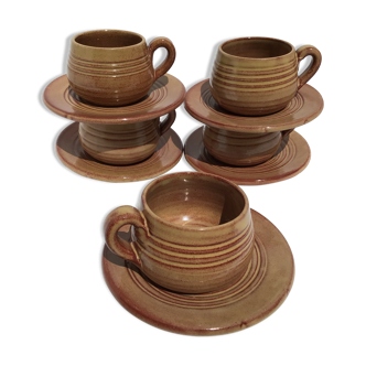 5 tasses Vallauris terre cuite artisanale brun rouge