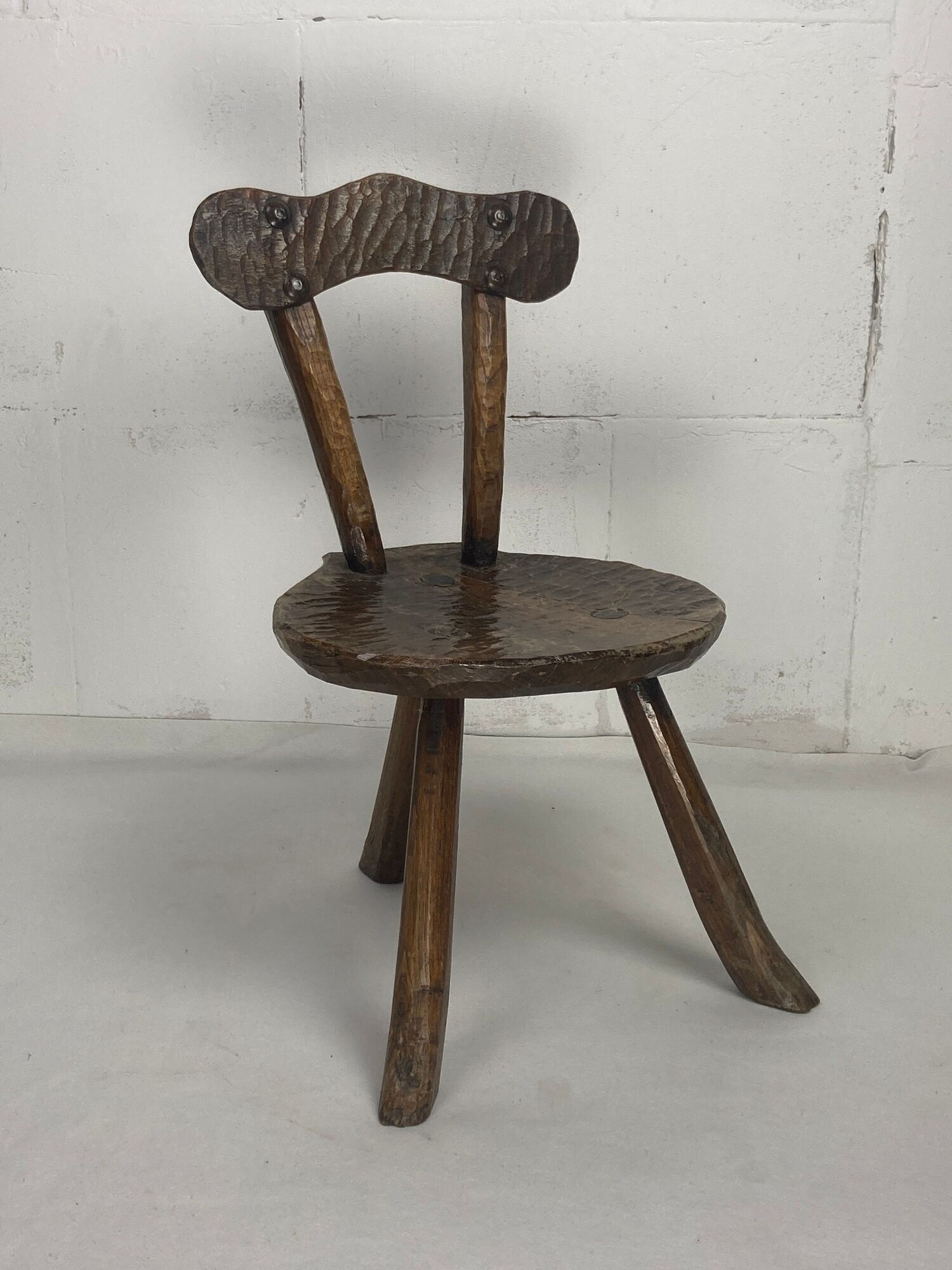 Brutalist Wabi Sabi milking chair, France ca 1950