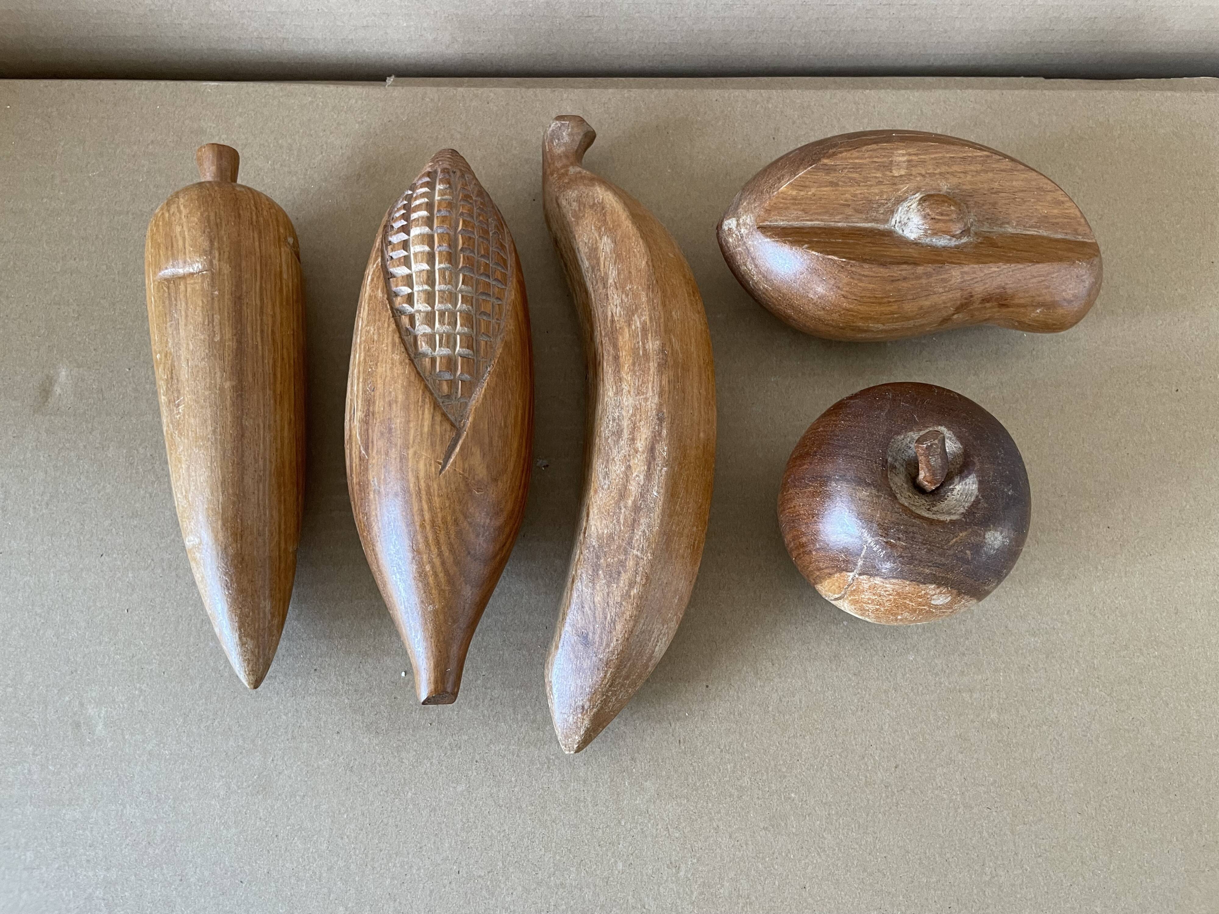 Lot of carved wooden fruits