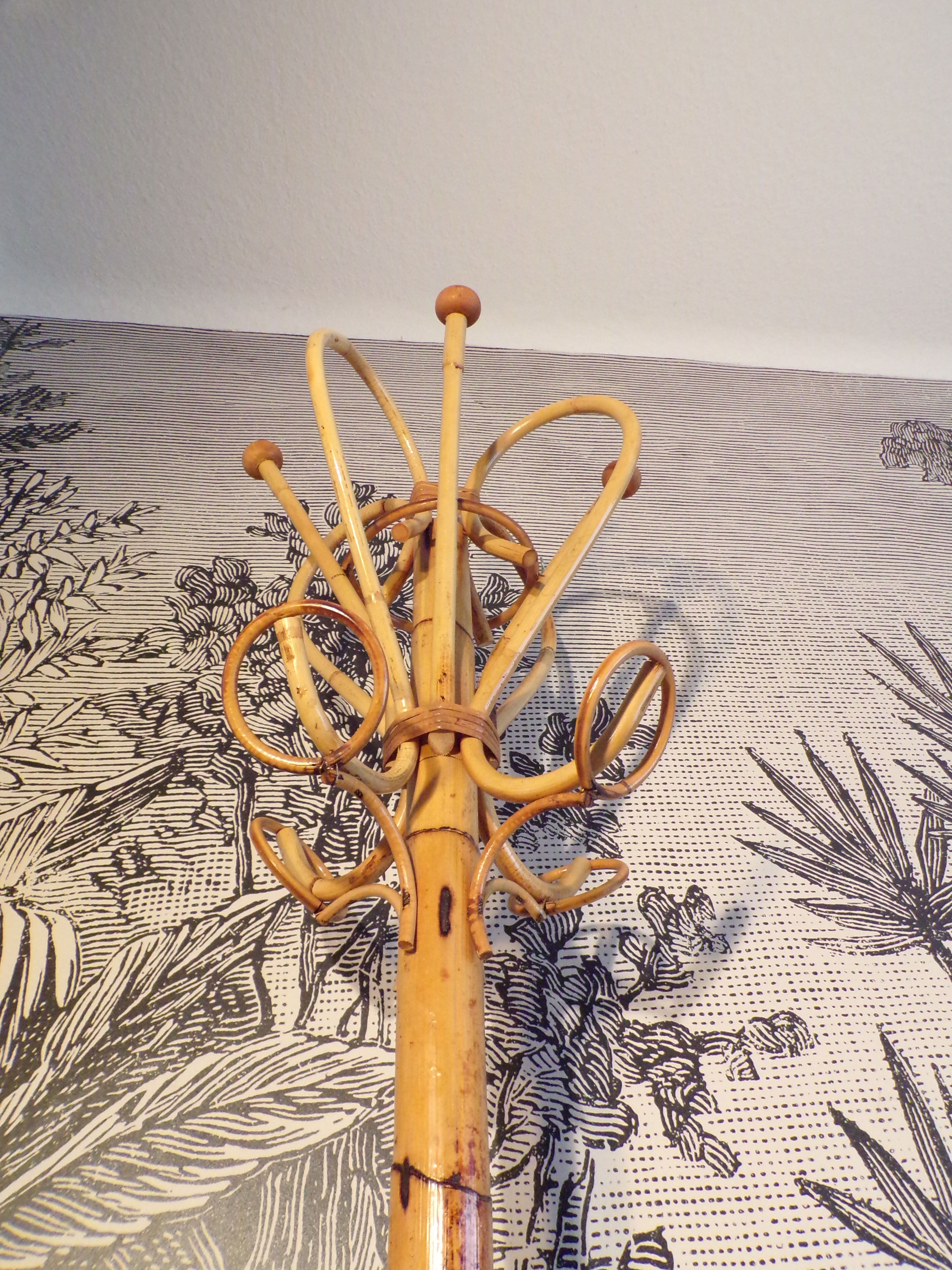 Vintage rattan coat rack