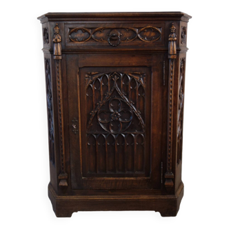 19th century carved walnut gothic storage unit