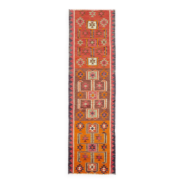 Turkish Handwoven Vintage Herki Kilim 93 cm x 316 cm