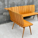 Brutalist corner bench in oak – European design, 1960s/70s