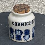 Grey sandstone pot with blue patterns and vintage liege cork 1970