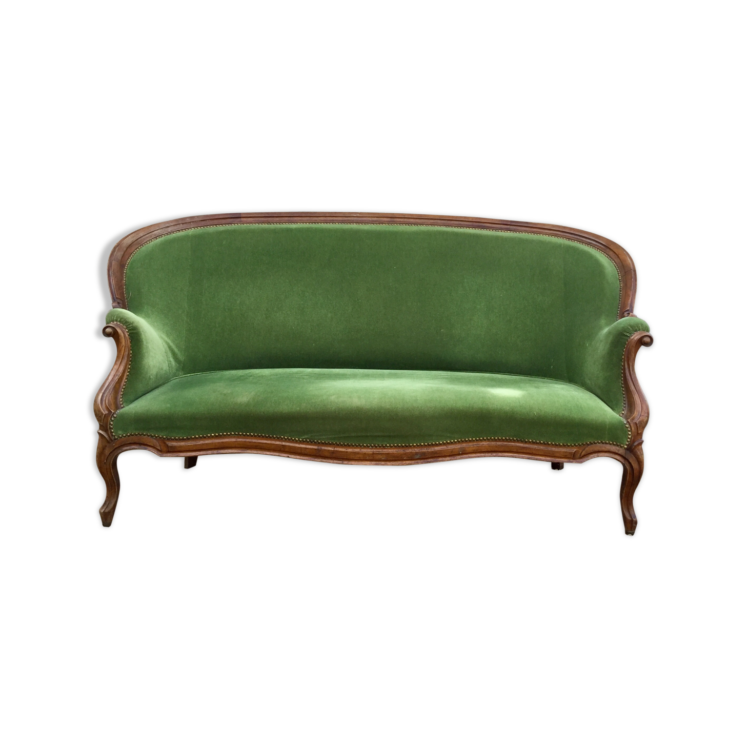 Louis XVI style bench in green velvet