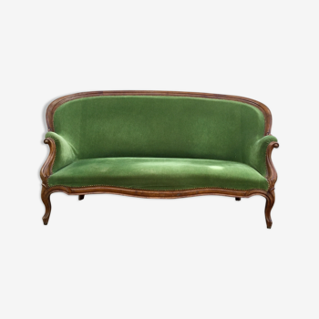 Louis XVI style bench in green velvet