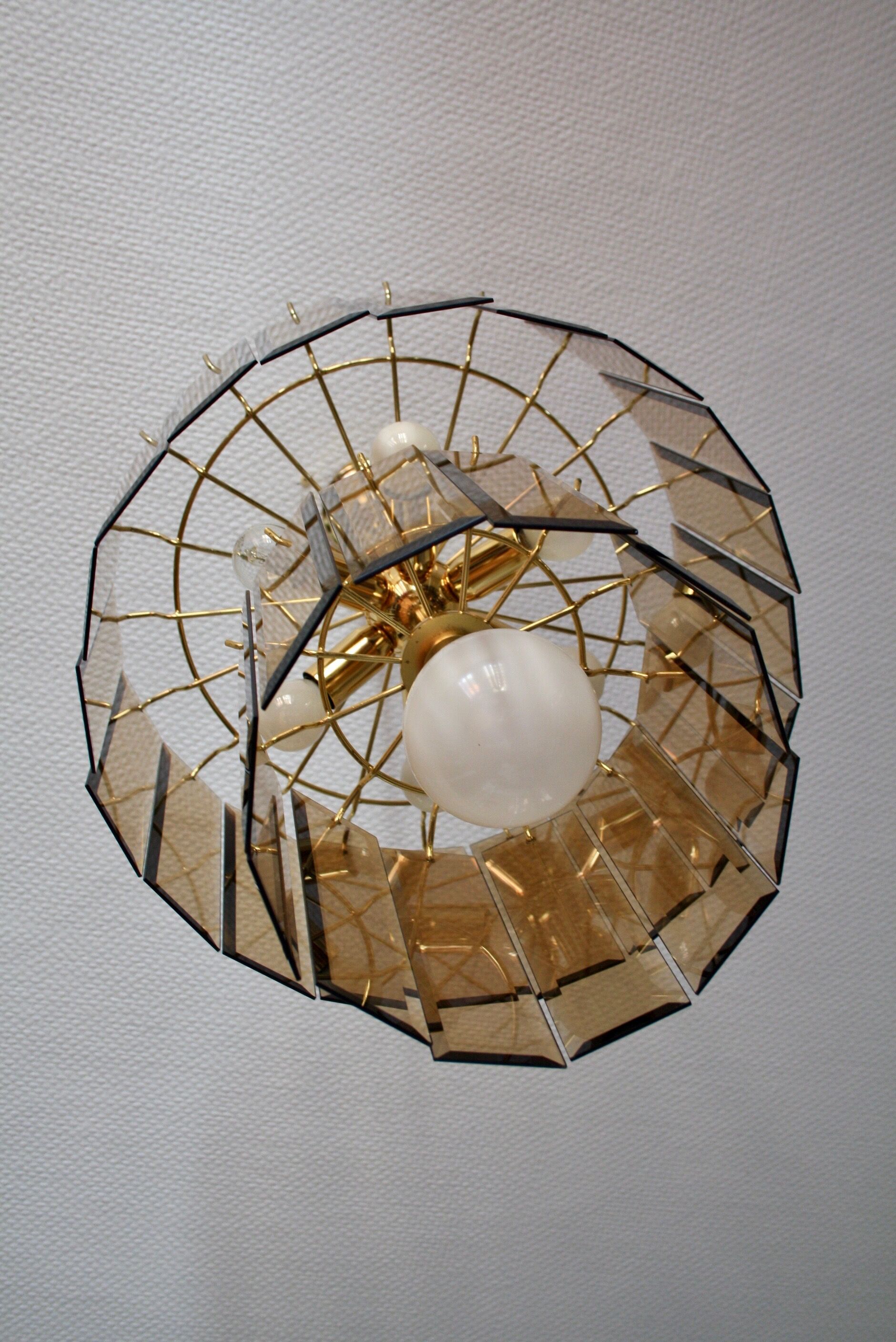 Lustre verre fumé/metal doré 1970s