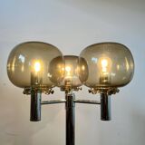 Old 3-light chrome and smoked glass floor lamp Italian design from the 70s vintage