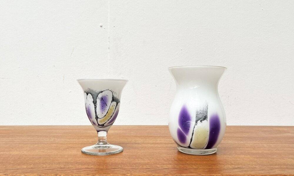 Vintage German glass vase and cup by Hans Jürgen Richartz for the Richartz art collection, set of 2.