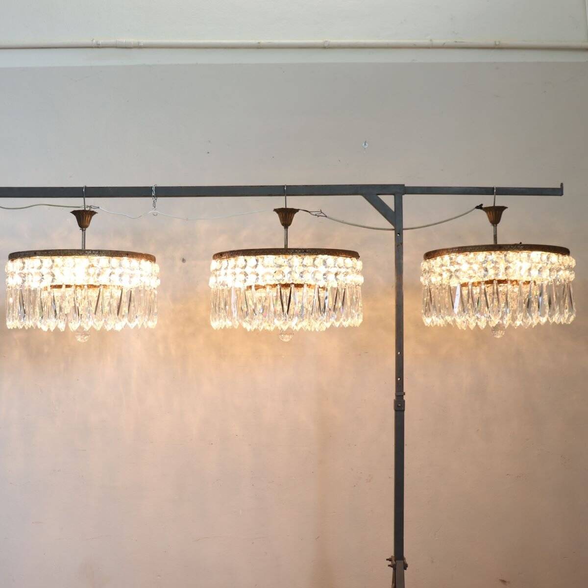 Chandeliers With Large Crystal Drops, Italy, Early 20th Century
