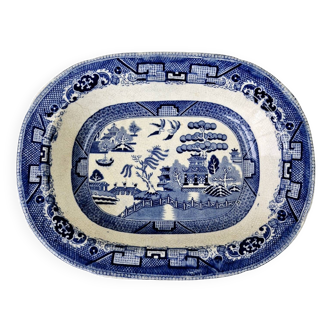 Old Rectangular Hollow Dish In English Earthenware 19th Chinese Decor Blue Willow