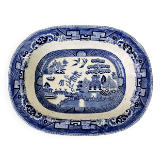 Plat Creux Ancien Rectangulaire En Faïence Anglaise 19e Décor Chinois Saule Bleu