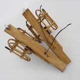 Pair of rattan bamboo lantern wall lights. 1950s-1960s