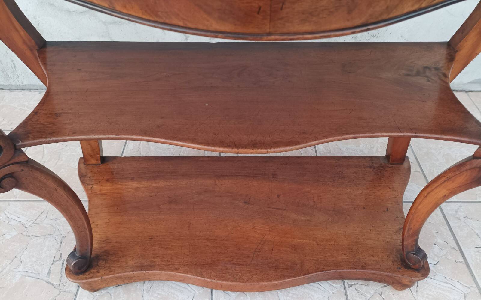 Large console from the Napoleonic III era in walnut and walnut burl.