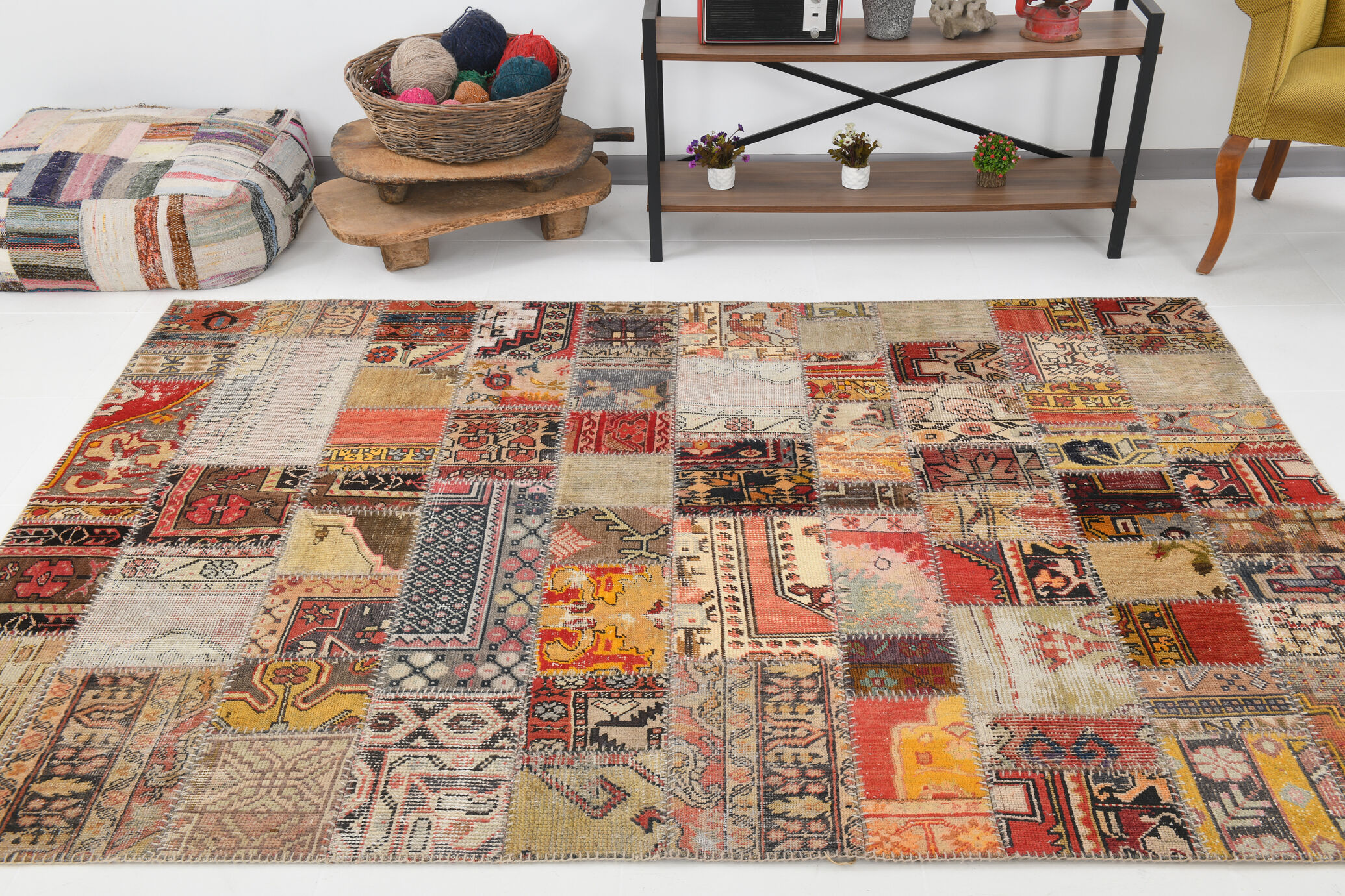 5x8 Handknotted Red Turkish Patchwork Rug, 242x173Cm